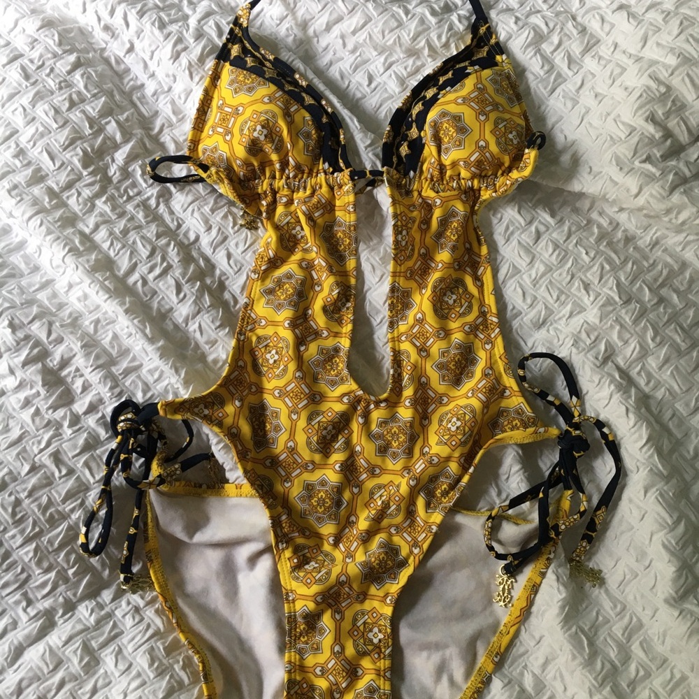 Yellow Patterned One-Piece Swimsuit